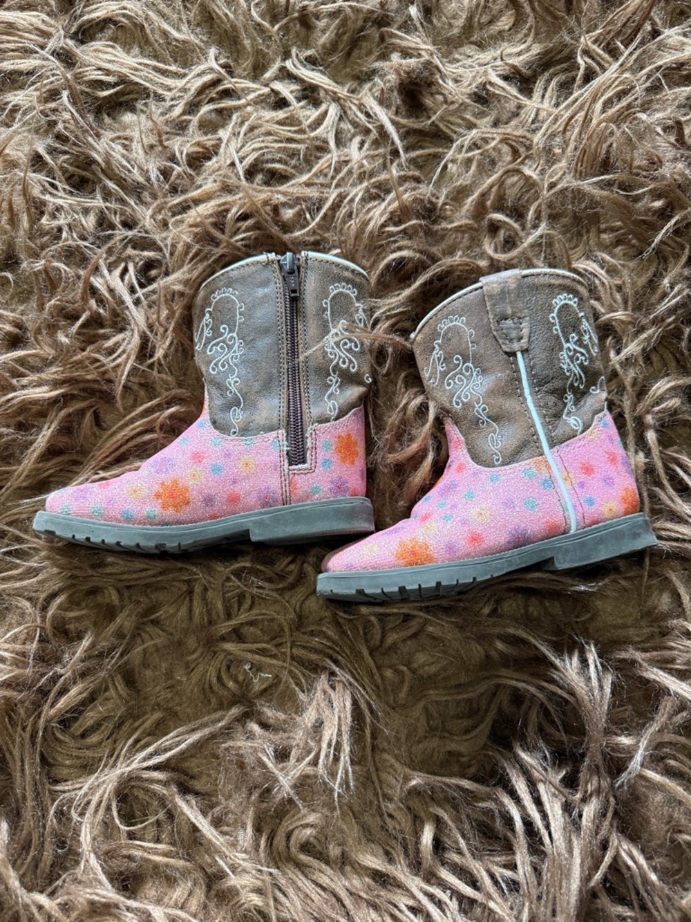 Kids Pink Floral Western Boots